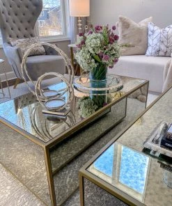 Inspire Me! Home Decor Large Round Glass Tray With Silver Handles And Ruffled Edge