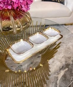Inspire Me! Home Decor 3 Square Snack Bowls W/Tray Set Gold