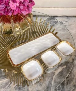 Inspire Me! Home Decor 3 Square Snack Bowls W/Tray Set Gold