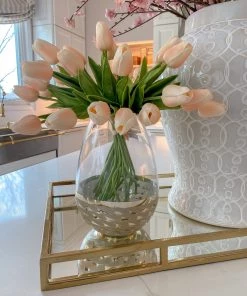 Inspire Me! Home Decor Clear Glass Vase With Champagne Gold Patterned Base