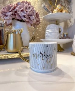 Inspire Me! Home Decor Gold Merry Mosaic Mug