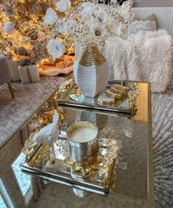 Inspire Me! Home Decor Rectangular Mirror Tray With Silver Border And Gold Leaf Design (2 Sizes)