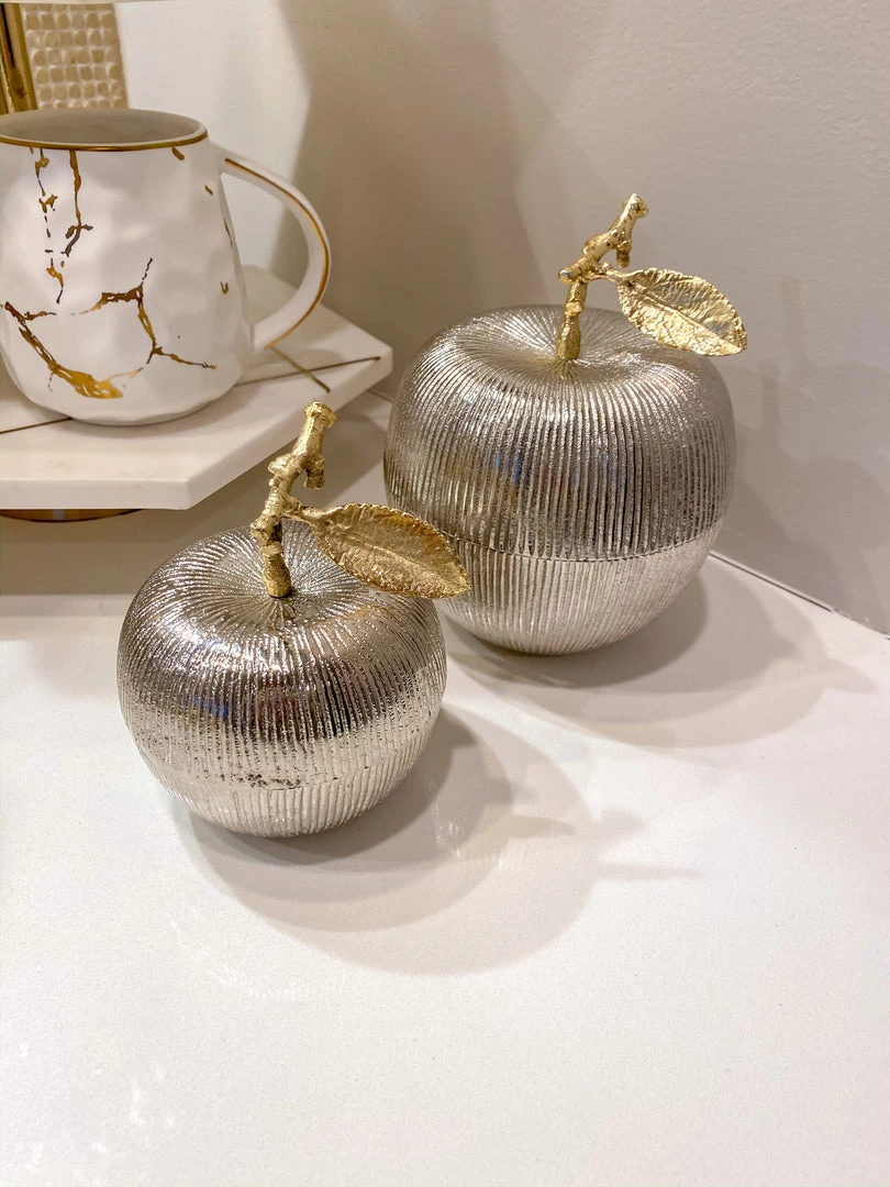 Inspire Me! Home Decor Silver And Gold Apple Shaped Snack Jar (2 Sizes) 3 Inspire Me! Home Decor Silver And Gold Apple Shaped Snack Jar (2 Sizes)