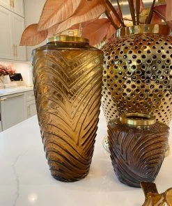 Inspire Me! Home Decor Amber Textured Vase With Gold Rim (2 Sizes)