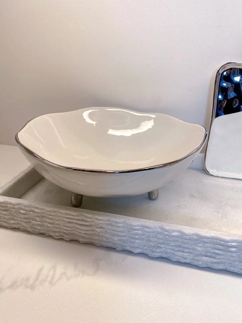 Inspire Me! Home Decor Silver And White Footed Bowl 3 Inspire Me! Home Decor Silver And White Footed Bowl