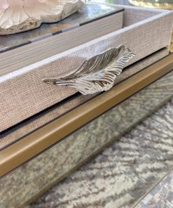 Inspire Me! Home Decor Grey Textile Tray With Silver Leaf Handle (2 Sizes)