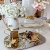 Inspire Me! Home Decor Silver Metal Oval Tray With Glass Mug & Cake Dome And Gold Leaf Details