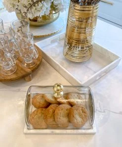 Inspire Me! Home Decor Marble Cake Platter With Metallic Handled Glass Dome (2 Colored Handles)