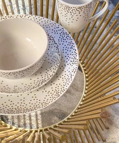 Inspire Me! Home Decor Polka Dot Detailed White 16 Piece Dining Set KITCHEN