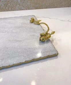 Inspire Me! Home Decor Large Marble Tray With Gold Pomegranate Handles