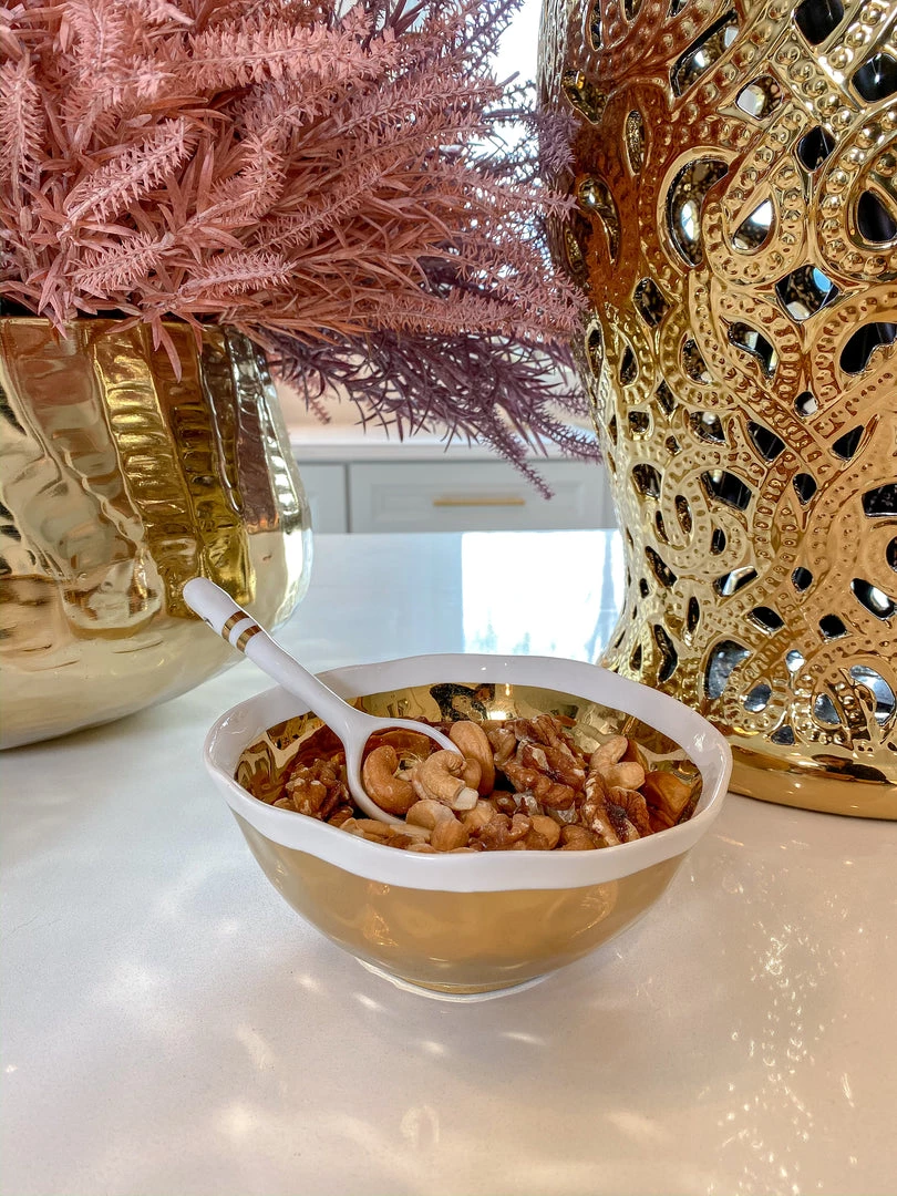 Inspire Me! Home Decor Gold And White Snack Bowl And Spoon Set 3 Inspire Me! Home Decor Gold And White Snack Bowl And Spoon Set