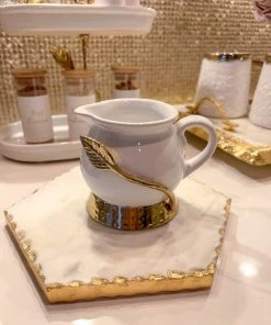 Inspire Me! Home Decor White And Gold Leaf Milk Dispenser