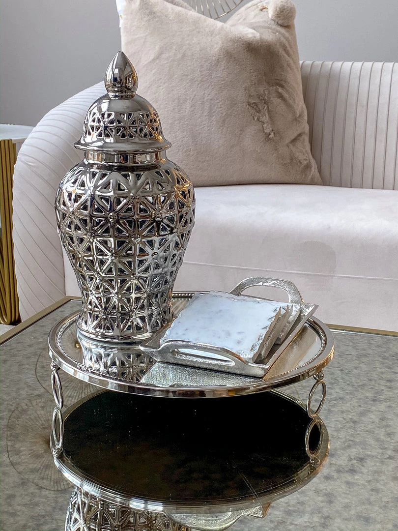 Inspire Me! Home Decor Marble Coasters W/ Silver Trim And Tray Set 6 Inspire Me! Home Decor Marble Coasters W/ Silver Trim And Tray Set