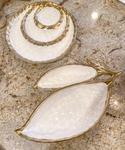 Inspire Me! Home Decor Ceramic Leaf Bowl W/ Gold Detailed Rim (2 Colors)