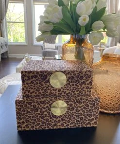 Inspire Me! Home Decor Leopard Print Boxes With Gold Medallion (Set Of 2)
