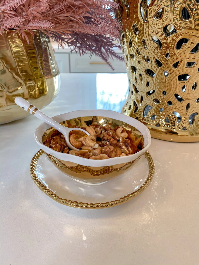 Inspire Me! Home Decor Gold And White Snack Bowl And Spoon Set 6 Inspire Me! Home Decor Gold And White Snack Bowl And Spoon Set