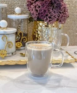 Inspire Me! Home Decor KITCHEN 16 Oz Double Wall Glass Coffee Mug With Handle