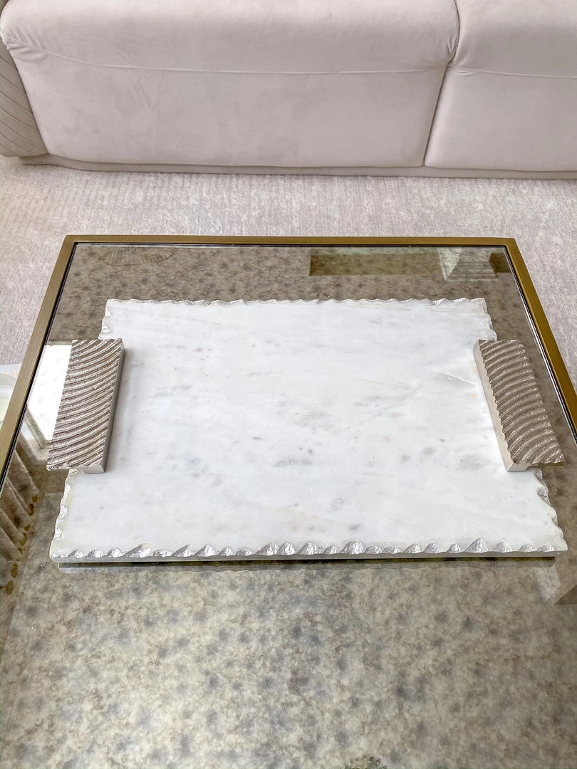 Inspire Me! Home Decor Marble Tray W/ Silver Edge And Textured Handles 6 Inspire Me! Home Decor Marble Tray W/ Silver Edge And Textured Handles
