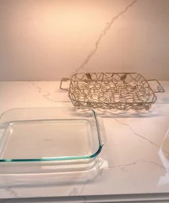 Inspire Me! Home Decor Rectangular Silver Handled Pyrex Holder With Leaf Design 9 Inspire Me! Home Decor Rectangular Silver Handled Pyrex Holder With Leaf Design