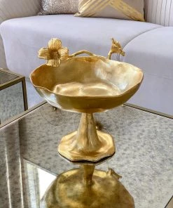 Inspire Me! Home Decor Gold Floral Bowl On Pedestal