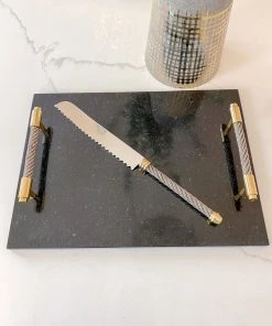 Inspire Me! Home Decor Black Marble Tray W/ Coil Handles And Knife 7 Inspire Me! Home Decor Black Marble Tray W/ Coil Handles And Knife