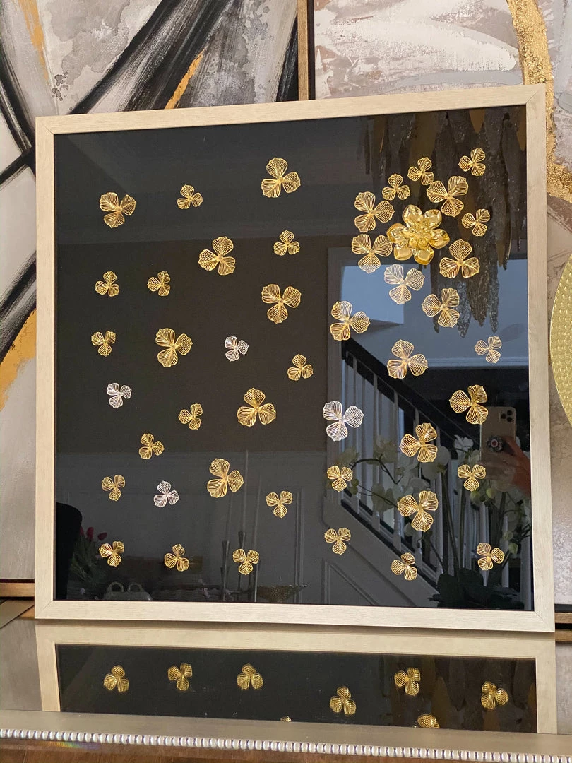 Inspire Me! Home Decor WALL ART & MIRRORS Black Wall Art With Gold And Silver Metal Flowers 4 Inspire Me! Home Decor WALL ART & MIRRORS Black Wall Art With Gold And Silver Metal Flowers