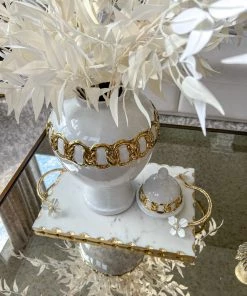 Inspire Me! Home Decor Large Rectangular Marble Tray With White Jeweled Flower Details