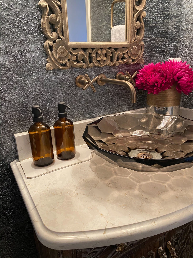 Inspire Me! Home Decor Amber Glass Soap Dispenser W/ Matte Black Finish Pump KITCHEN 3 Inspire Me! Home Decor Amber Glass Soap Dispenser W/ Matte Black Finish Pump KITCHEN