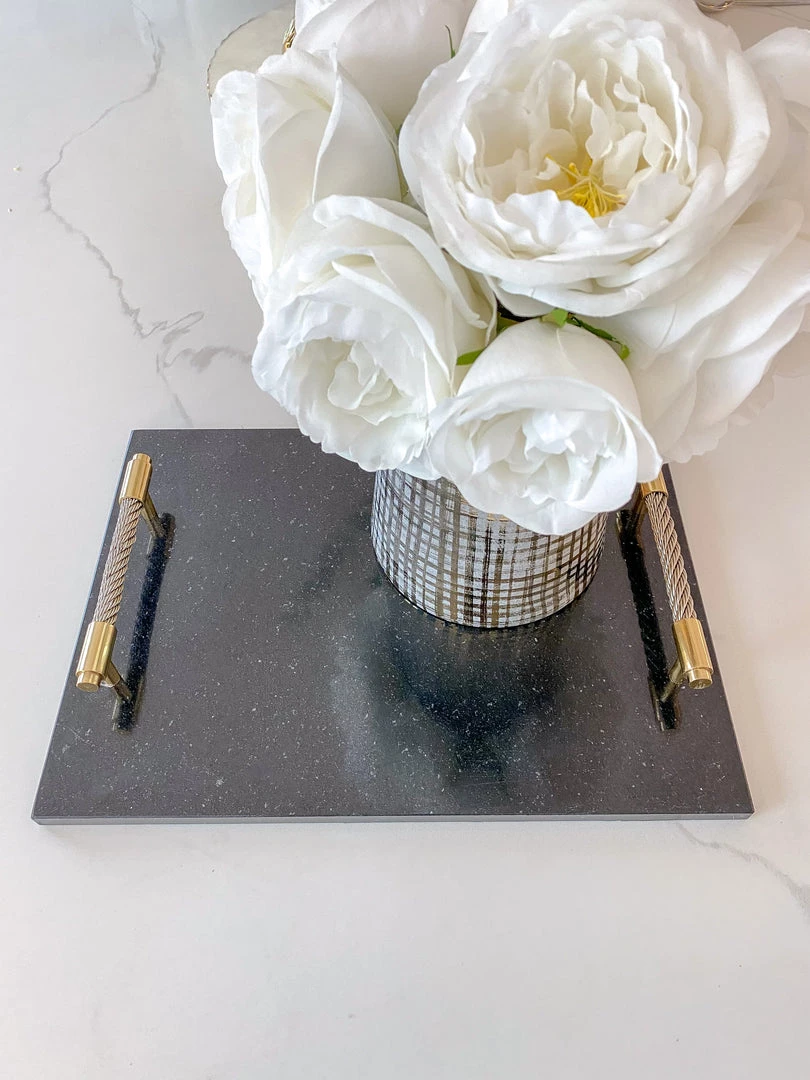 Inspire Me! Home Decor Black Marble Tray W/ Coil Handles And Knife 3 Inspire Me! Home Decor Black Marble Tray W/ Coil Handles And Knife