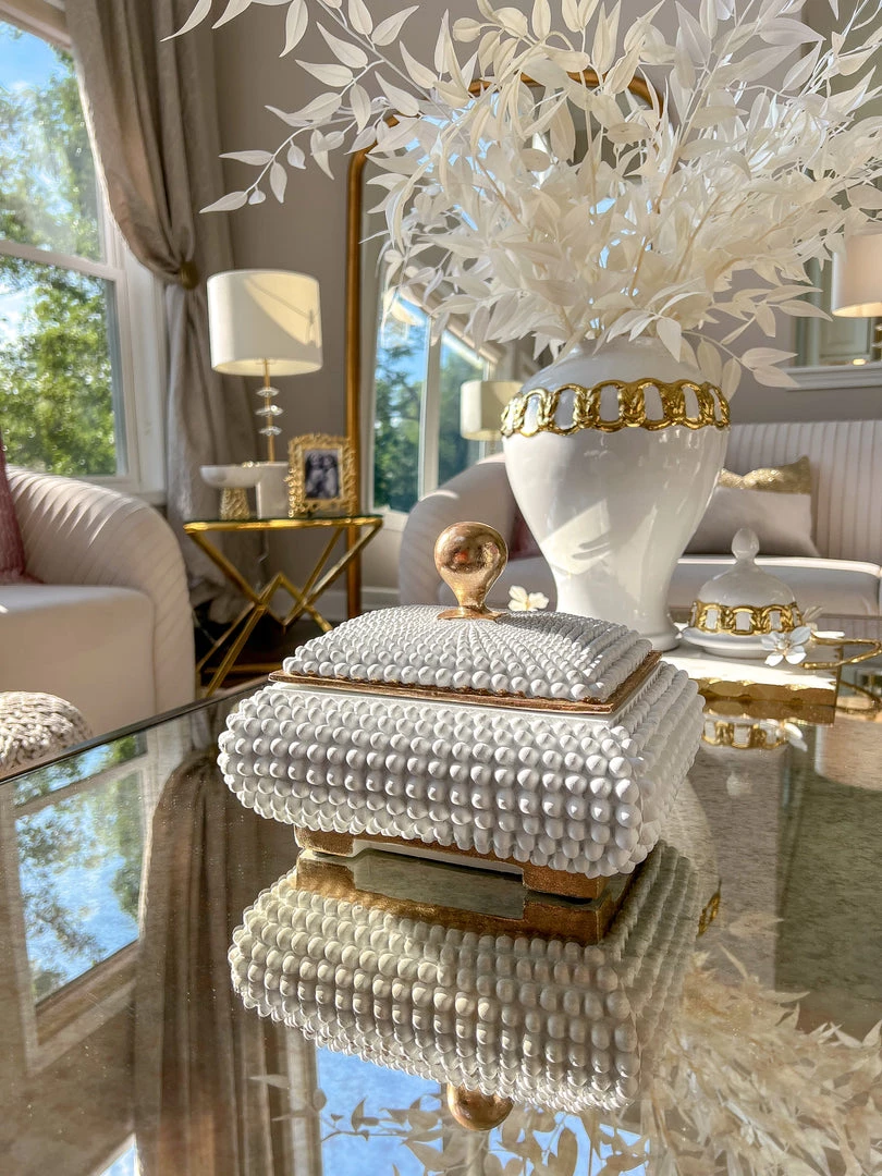Inspire Me! Home Decor Cream Studded Box W/ Gold Detailing 4 Inspire Me! Home Decor Cream Studded Box W/ Gold Detailing