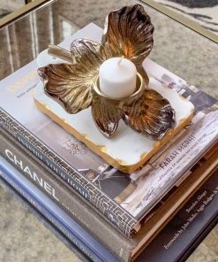 Inspire Me! Home Decor Gold Orchid Tea Light Holder