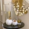 Inspire Me! Home Decor White Velvet Decorative Pumpkin With Gold Stem