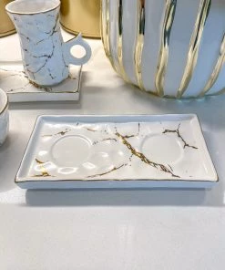 Inspire Me! Home Decor Metallic Gold Marble Print Turkish Coffee & Tea Set With Tray