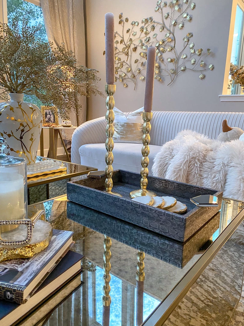 Inspire Me! Home Decor Grey Faux Leather Tray With Abstract Handles (2 Sizes) 3 Inspire Me! Home Decor Grey Faux Leather Tray With Abstract Handles (2 Sizes)