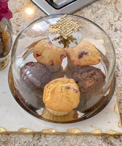 Inspire Me! Home Decor Glass Cake Dome With Gold Mosaic Handle