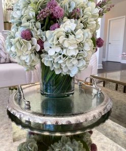 Inspire Me! Home Decor Large Round Glass Tray With Silver Handles And Ruffled Edge