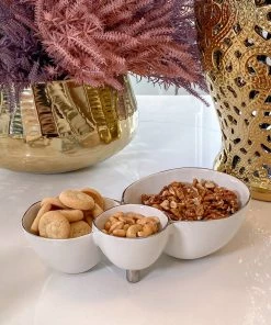 Inspire Me! Home Decor Silver And White 3 Section Serving Bowls