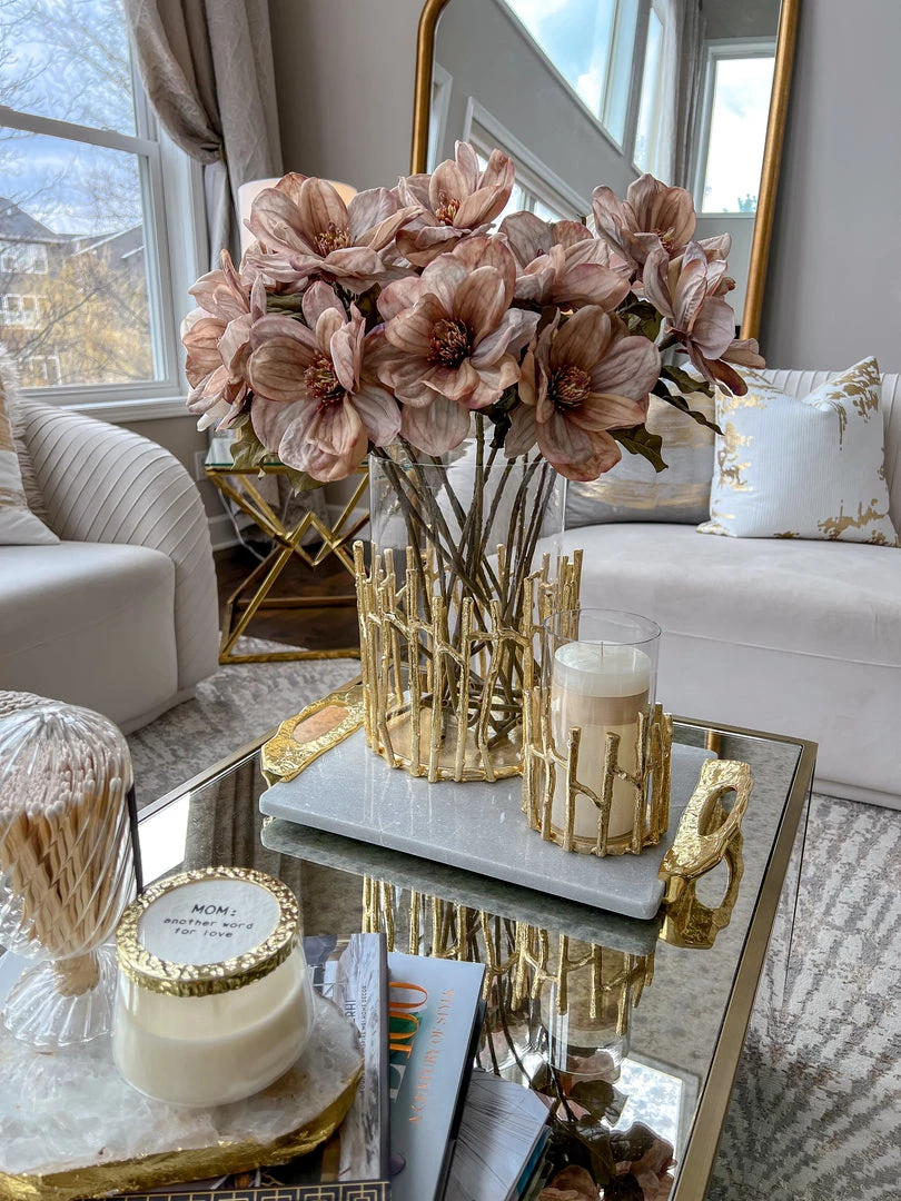 Inspire Me! Home Decor Glass Hurricane/Faux Floral Vase With Gold Twig Design (3 Sizes) 7 Inspire Me! Home Decor Glass Hurricane/Faux Floral Vase With Gold Twig Design (3 Sizes)