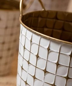 Inspire Me! Home Decor Indoor/Outdoor Gold And White Etched Planters (3 Sizes)