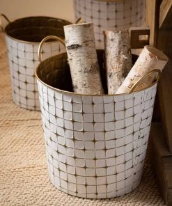 Inspire Me! Home Decor Indoor/Outdoor Gold And White Etched Planters (3 Sizes)