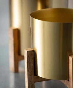 Inspire Me! Home Decor Gold Planters On Wood Stand (2 Sizes)